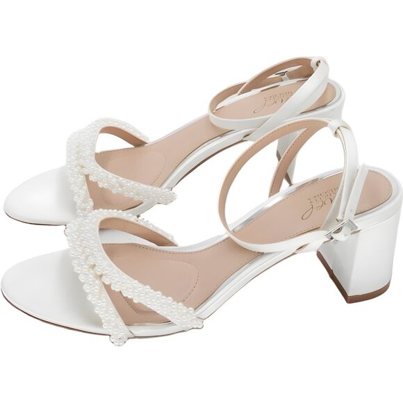 Jewel Badgley Mischka Ninnette Pearl Block Heel Sandals Ivory Women's US 10M - Picture 2 of 6